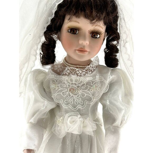 J. Misa Collection Limited Edition Porcelain Bride Doll 17" With Stand, Preowned - Picture 11 of 13